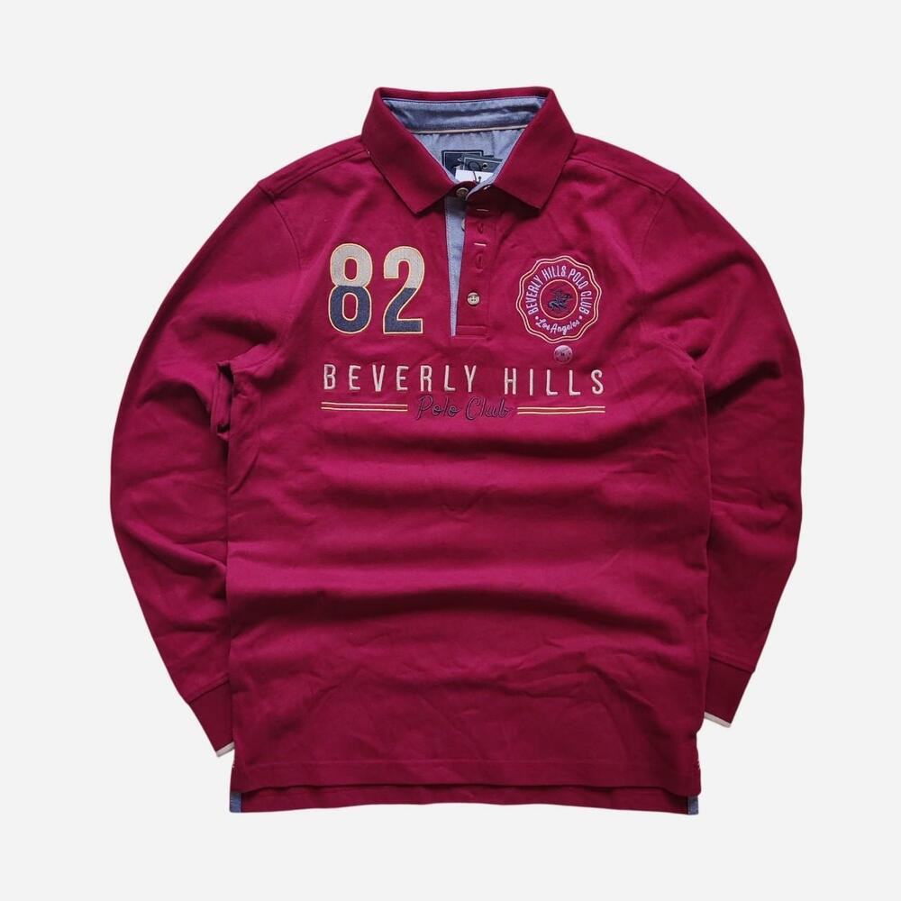 Brand New Beverly Hills Polo Club long sleeve polo shirt with embroidered logo a